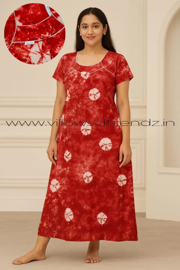 Ruthvi Ethnics Night Gown| Nighty| Titanic Tie &Die |Red | NT190033 - 2XL, Red