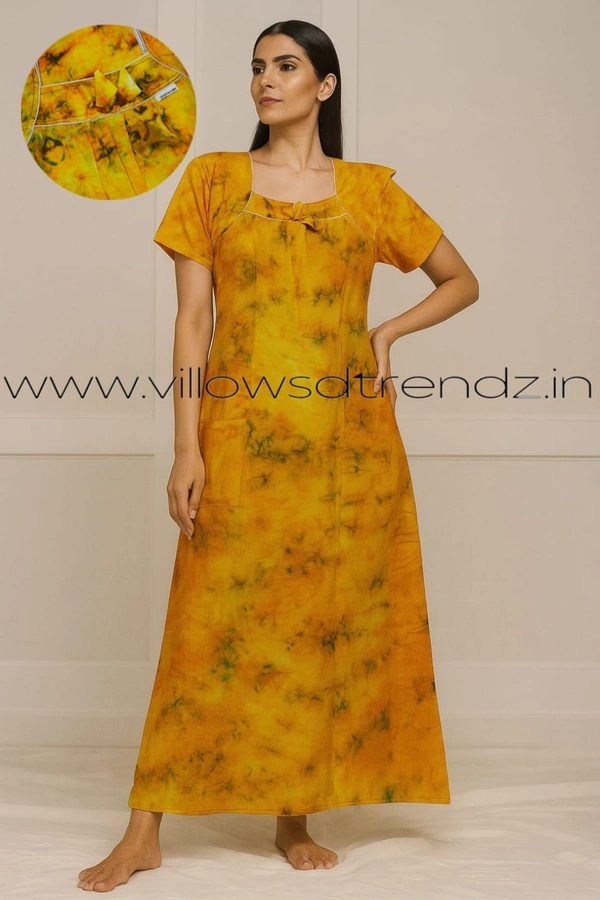 Ruthvi Ethnics Night Gown| Nighty| Titanic Tie &Die | Yellow | NT190023 - 2XL, Yellow
