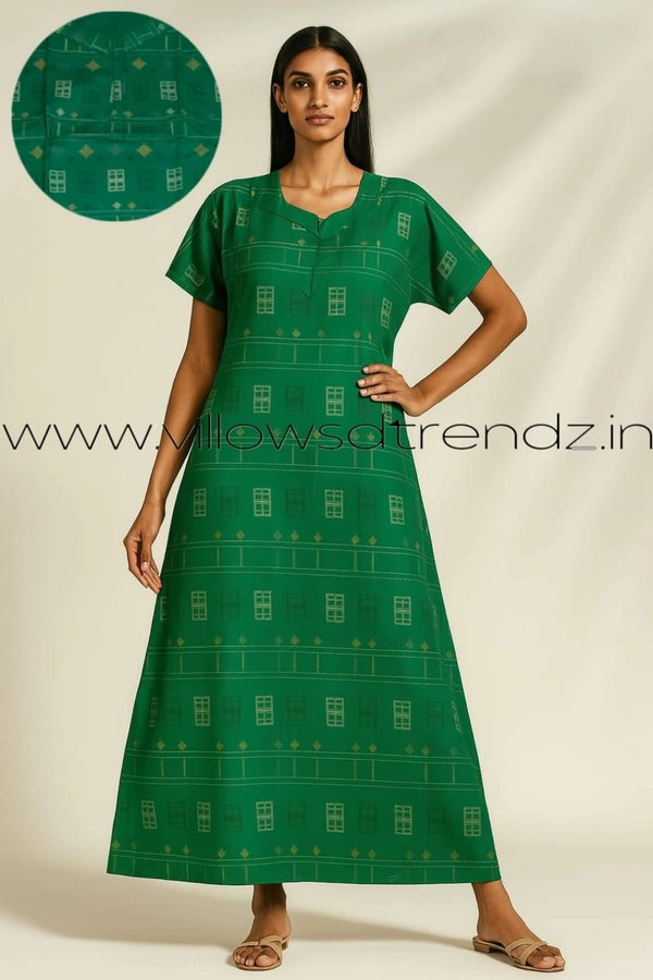 Ruthvi Ethnics Night Gown| Nighty| Zip Model |Green| NT19001 - 3XL, Green