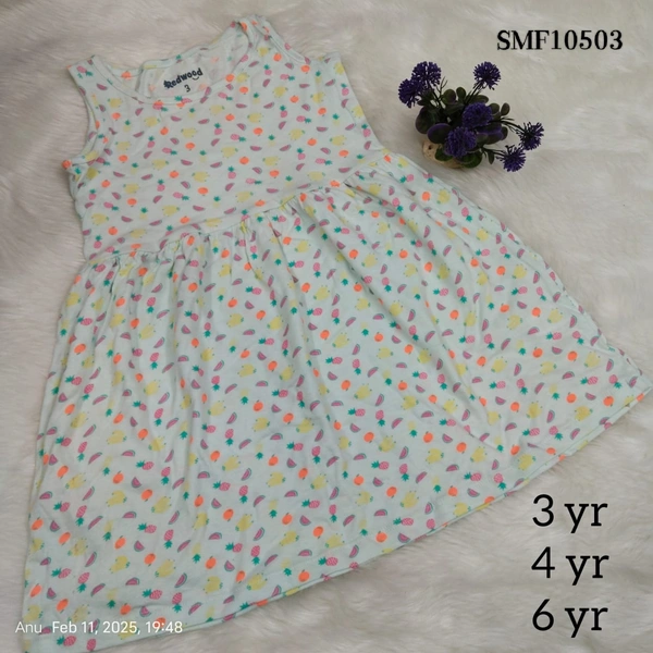 Smurf Finds Organic Cotton Frock for Girls SMF10503 - 3 Yr, White