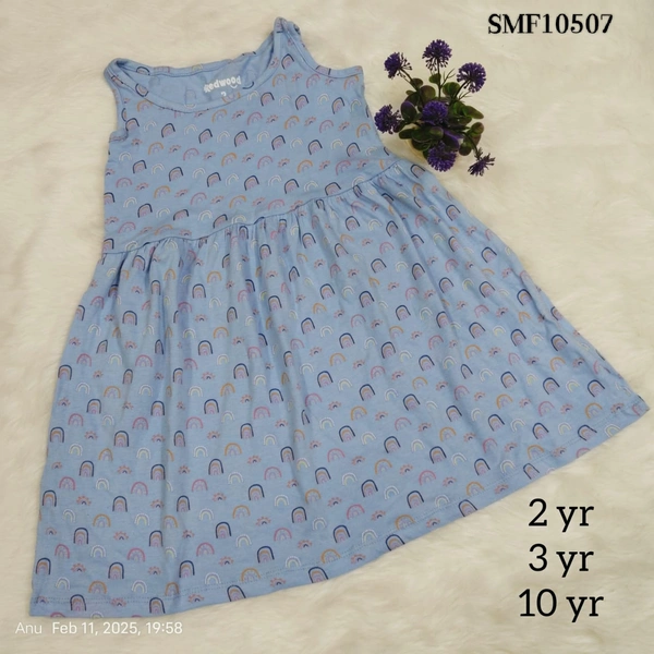 Smurf Finds Organic Cotton Frock for Girls SMF10507 - 10 Yr, Sky Blue