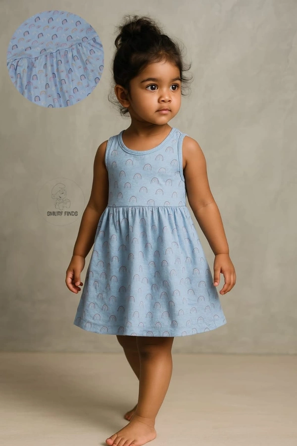 Smurf Finds Organic Cotton Frock for Girls SMF10507 - Sky Blue, 2 Yr