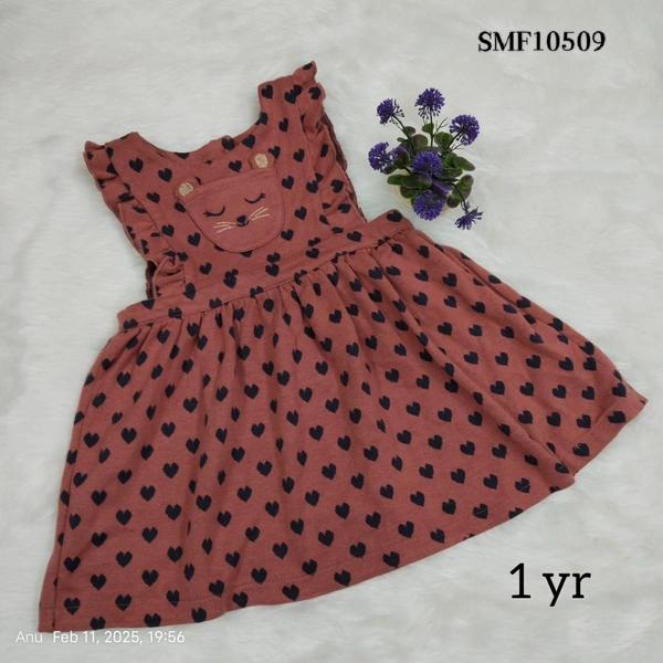Smurf Finds Organic Cotton Frock for Girls SMF10509 - 1 Yr, Brown