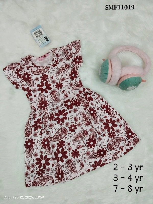 Disney Organic Cotton Frock for Girls SMF11019 - 3-4 Yr, Maroon Florel