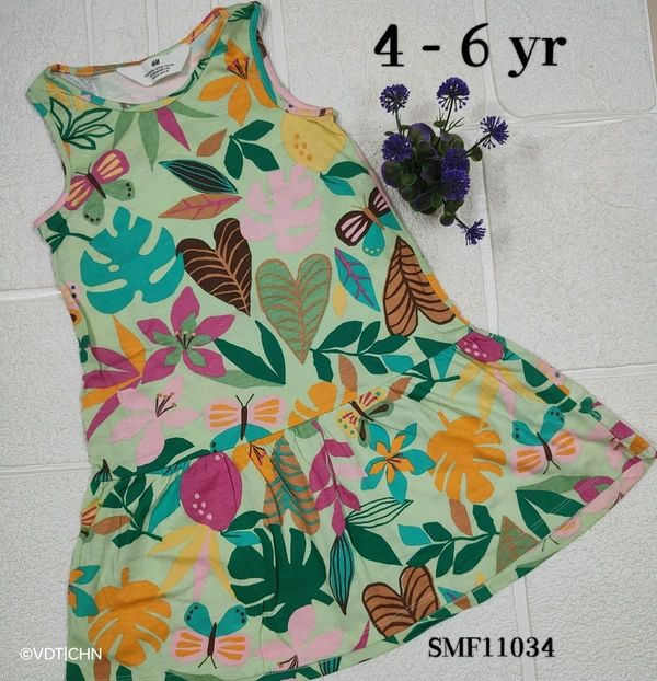 Disney Organic Cotton Frock for Girls SMF11034 - 4-6 Yr, Peach Green