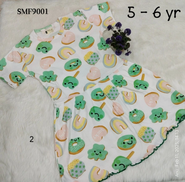 Smurf Finds Organic Cotton Frock for Girls  SMF9001 - 5-6 Yr, White