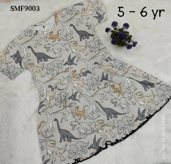 Smurf Finds Organic Cotton Frock for Girls  SMF9003 - 5-6 Yr, Grey