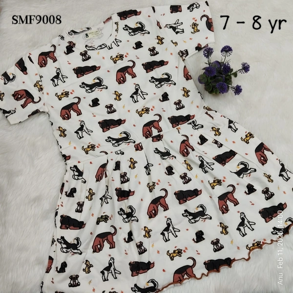 Smurf Finds Organic Cotton Frock for Girls  SMF9008 - 7-8 Yr, White