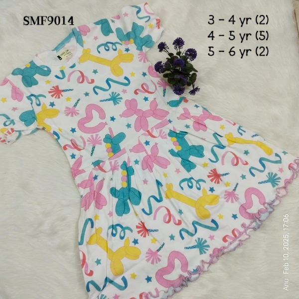 Smurf Finds Organic Cotton Frock for Girls  SMF9014 - 3-4Yr, White