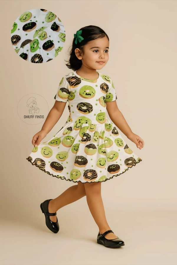 Smurf Finds Organic Cotton Frock for Girls  SMF9015 - White, 4-5 Yr