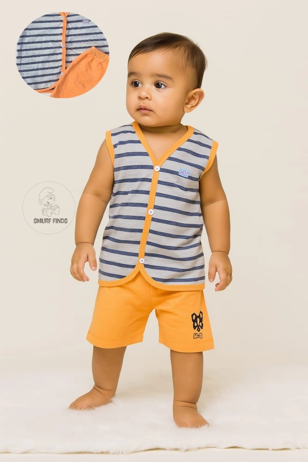 Smurf Finds Organic Cotton Unisex Cord Set| 100% Cotton| Perferct for Babies|Safe Prints|Pack Contains 1 Tshirt and 1 Bottom| Yellow| SMJS6801 - 0-3 Month, Yellow