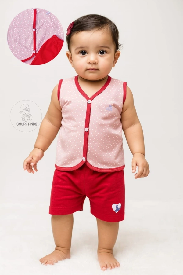 Smurf Finds Organic Cotton Unisex Cord Set| 100% Cotton| Perferct for Babies|Safe Prints|Pack Contains 1 Tshirt and 1 Bottom|  Red | SMJS6804 - 9-12 Month, Red
