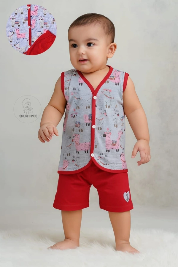 Smurf Finds Organic Cotton Unisex Cord Set| 100% Cotton| Perferct for Babies|Safe Prints|Pack Contains 1 Tshirt and 1 Bottom|  Red | SMJS6803 - 0-3 Month, Red