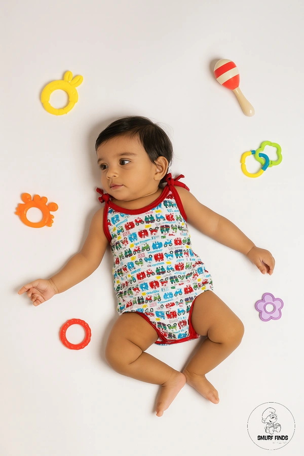 Smurf Finds Organic Cotton Unisex Jhabla's| 100% Cotton| Perferct for New Borns|Safe Prints| White With red| SMOJB3305 - 12-18 Month, White With red