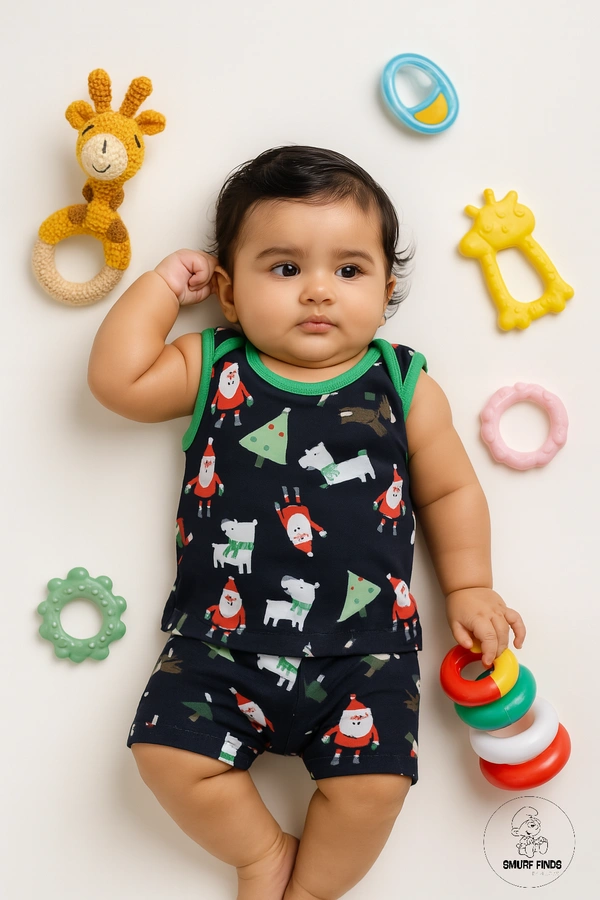 Smurf Finds Organic Cotton Unisex Jhabla's| 100% Cotton| Perferct for New Borns|Safe Prints| Dark blue| SMOJB3304 - 9-12 Month, Dark blue