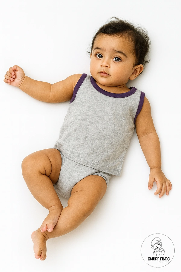 Smurf Finds Organic Cotton Unisex Jhabla's| 100% Cotton| Perferct for New Borns|Safe Prints| Ash | SMOJB3308 - 9-12 Month, Ash