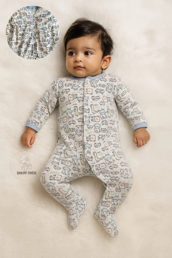 Smurf Finds Organic Cotton Unisex Rompers| 100% Cotton| Perferct for Babies|Safe Prints|Half  White|SMLR5804 - 9-12 Month, Half White