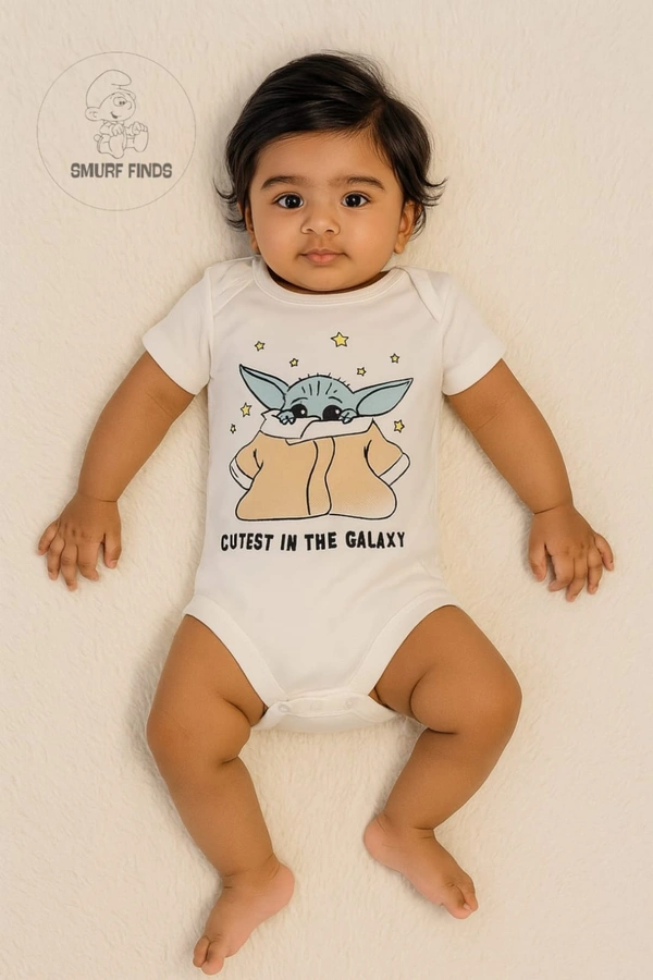 Smurf Finds Organic Cotton Unisex Rompers| 100% Cotton| Perferct for Babies|Safe Prints| White | SMRM42017 - 0-3 Month, White