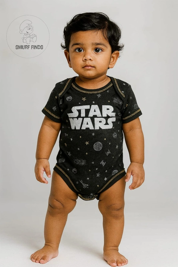 Smurf Finds Organic Cotton Unisex Rompers| 100% Cotton| Perferct for Babies|Safe Prints| Black | SMRM4201 - 0-3 Month, Black