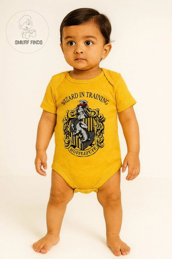 Smurf Finds Organic Cotton Unisex Rompers| 100% Cotton| Perferct for Babies|Safe Prints| Yellow | SMRM42011 - 12 Month, Yellow
