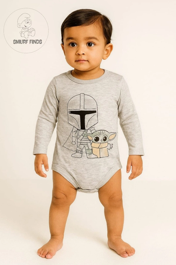 Smurf Finds Organic Cotton Unisex Rompers| 100% Cotton| Perferct for Babies|Safe Prints| Ash | SMRM42013 - New Born, Ash