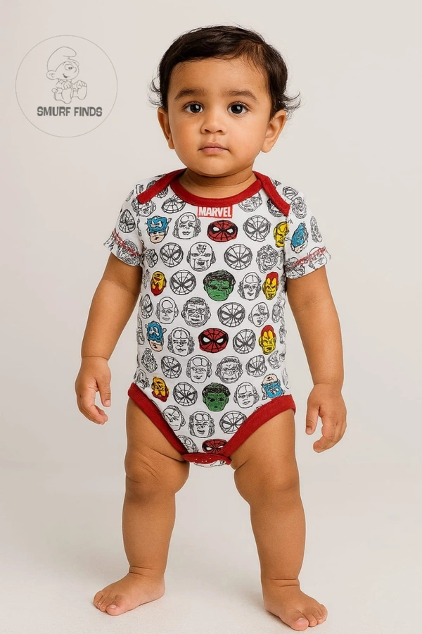 Smurf Finds Organic Cotton Unisex Rompers| 100% Cotton| Perferct for Babies|Safe Prints| White| SMRM4208 - 6-9 Month, White
