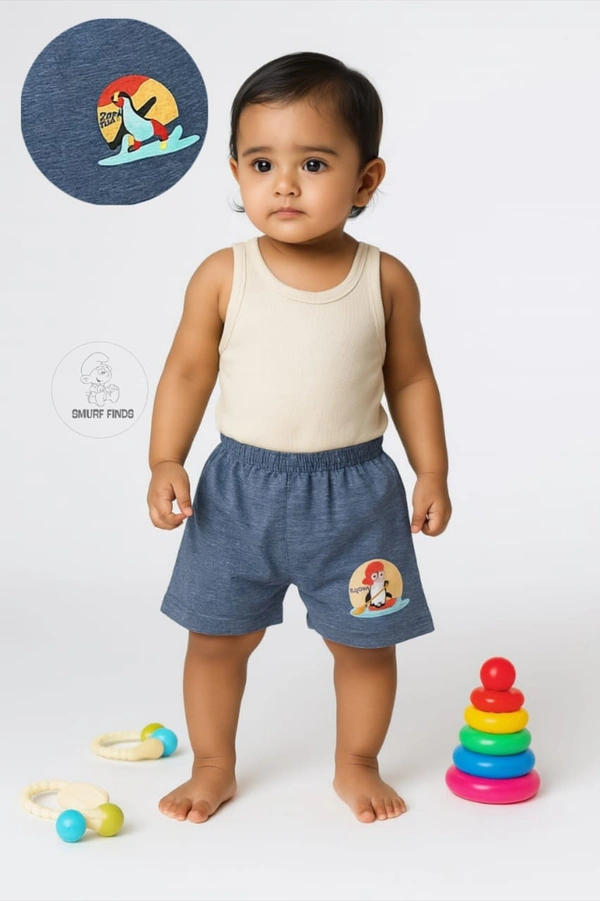 Smurf Finds Organic Cotton Unisex Shorts( Pack of 1pc)| 100% Cotton| Perferct for Babies|Safe Prints| Blue | SMST3504 - 9-12 Month, Blue