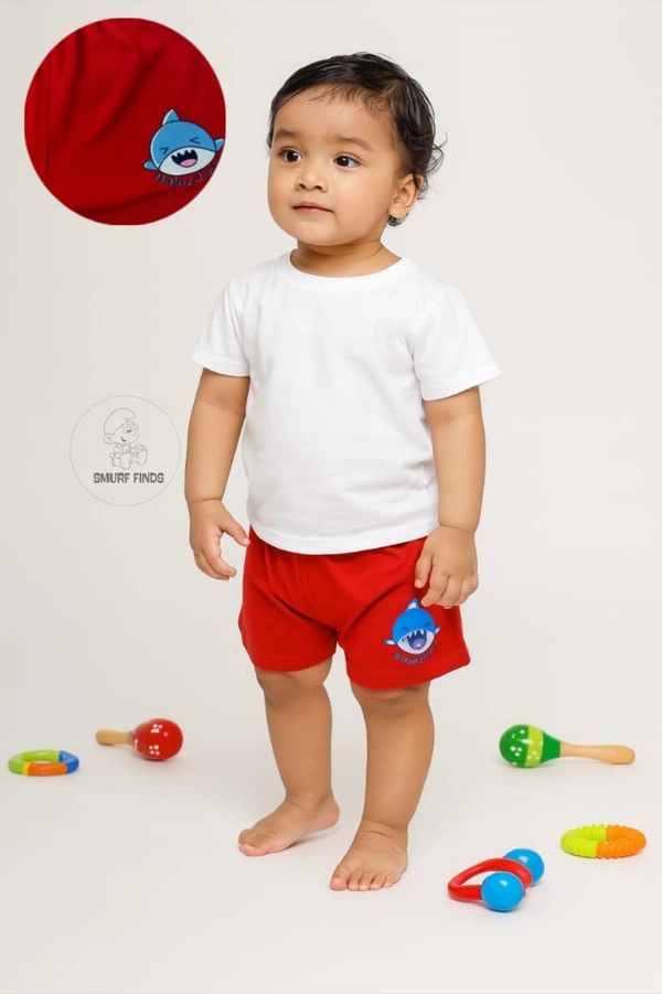 Smurf Finds Organic Cotton Unisex Shorts( Pack of 1pc)| 100% Cotton| Perferct for Babies|Safe Prints| Red | SMST3503 - 12- 18 Month, Red