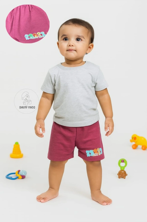 Smurf Finds Organic Cotton Unisex Shorts( Pack of 1pc)| 100% Cotton| Perferct for Babies|Safe Prints| Pink | SMST3501 - 9-12 Month, Pink