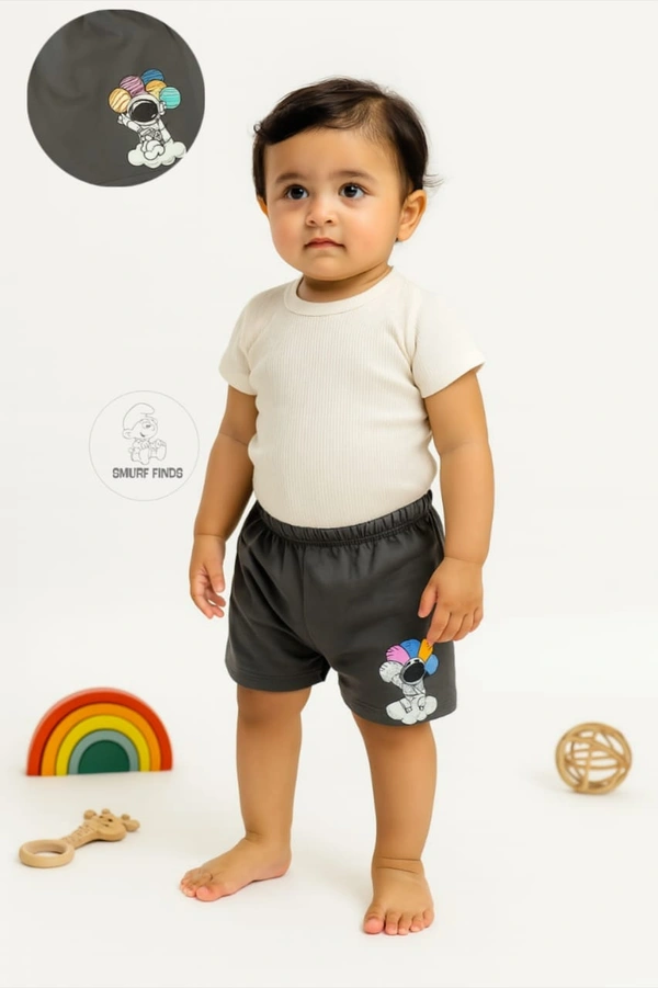 Smurf Finds Organic Cotton Unisex Shorts( Pack of 1pc)| 100% Cotton| Perferct for Babies|Safe Prints| Black | SMST3505 - 9-12 Month, Black