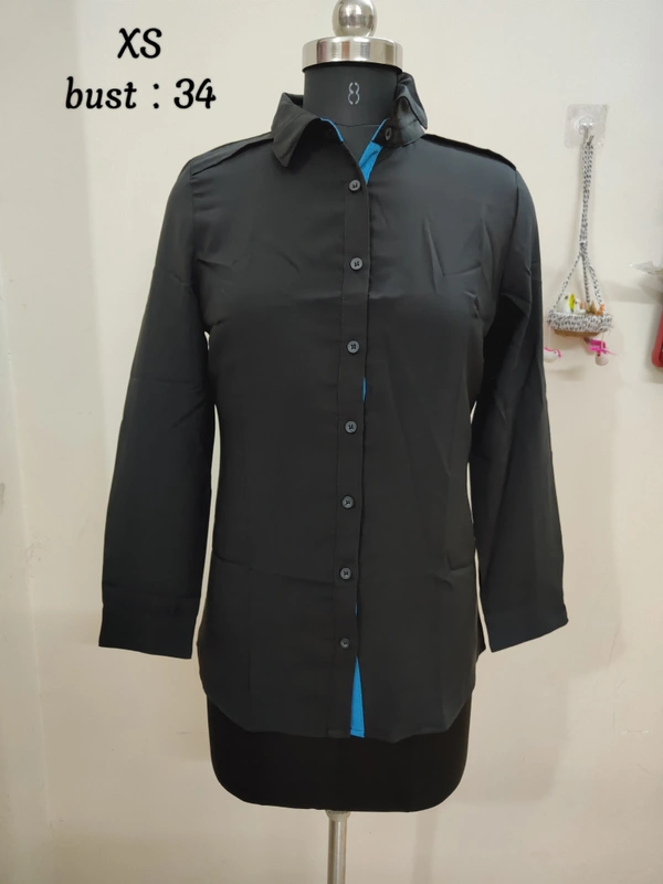 VDT Plain Black Shirt with Openable Button - Black, XS