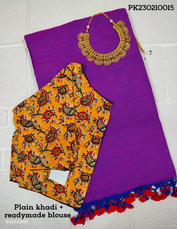 Ruthvi Ethincs Plain Khadi With Blouse PK23021015 - Saree With Blouse, Lavender