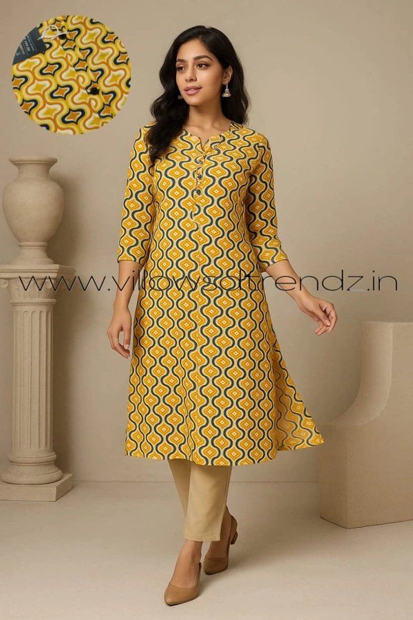 Twill Blue Plus Size Side Cut Liva Kurti LIPS1250 - Yellow, 5XL