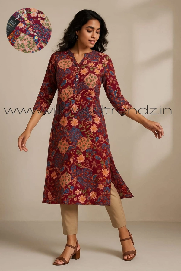 Twill Blue Plus Size Side Cut Liva Kurti LIPS1257 - Maroon, 4XL
