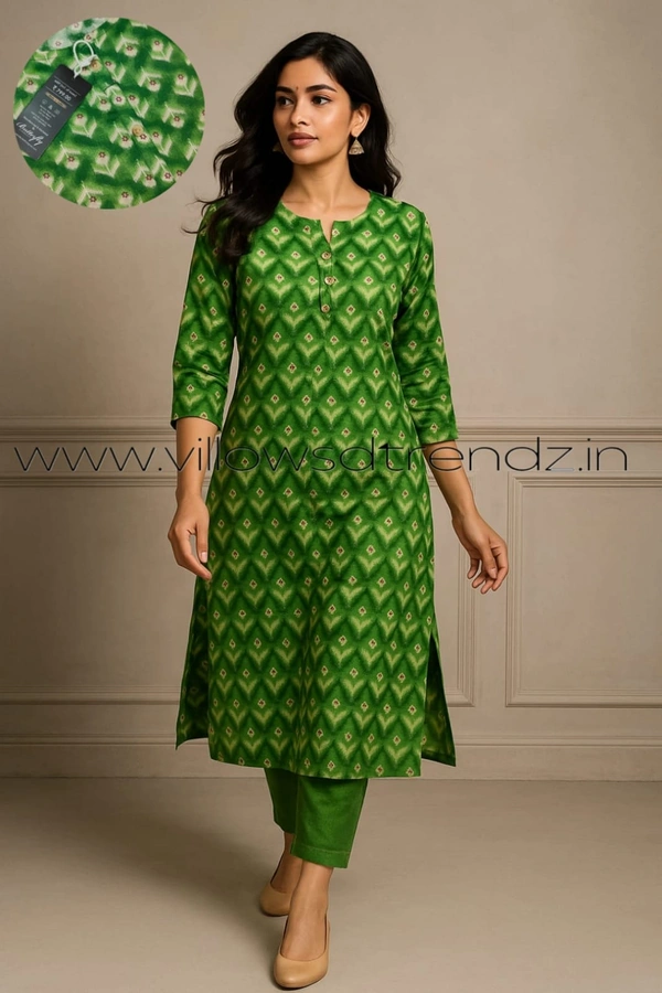 Twill Blue Plus Size Side Cut Liva Kurti LIPS1259 - Green, 2XL
