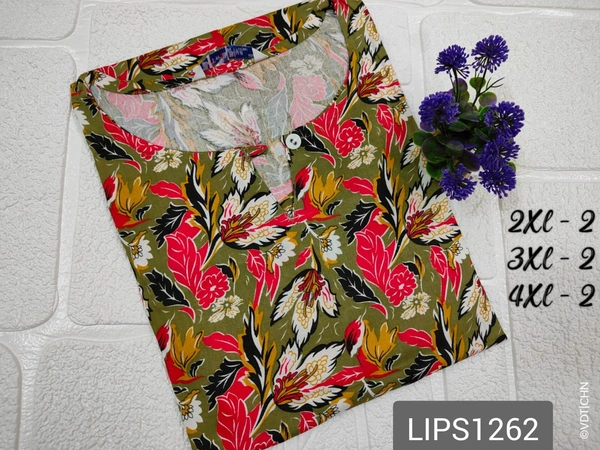 Twill Blue Plus Size Side Cut Liva Kurti LIPS1262 - 4XL, Multi Color