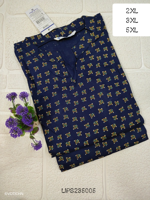 Twill Blue Plus Size Side Cut Liva Kurti LIPS235005 - 5XL, Dark Blue