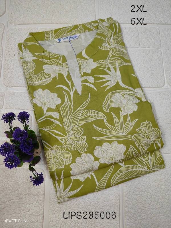 Twill Blue Plus Size Side Cut Liva Kurti LIPS235006 - 2XL, Green