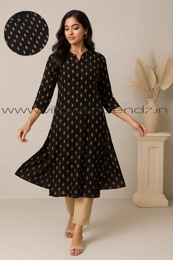 Twill Blue Plus Size Side Cut Liva Kurti LIPS235016 - Black, 3XL