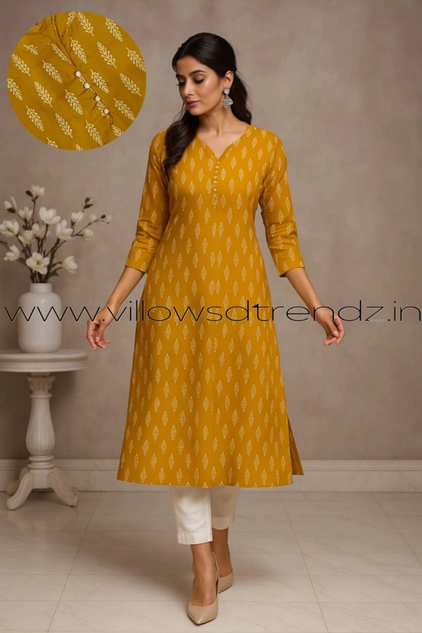 Twill Blue Plus Size |Side Cut Liva Kurti | Mustured Yellow| LIPS245031 - 5XL, Mustured Yellow