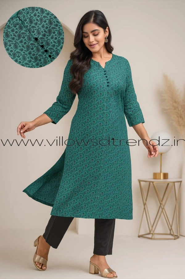 Twill Blue Plus Size |Side Cut Liva Kurti | Rama Green| LIPS245038 - 4XL, Rama Green