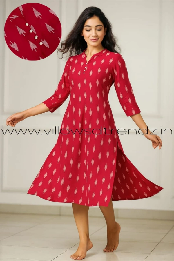 Twill Blue Plus Size |Side Cut Liva Kurti | Red| LIPS245037 - 5XL, Red