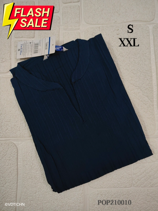 Twill Blue Popcorn Kurti POP210010 - S, Dark Blue