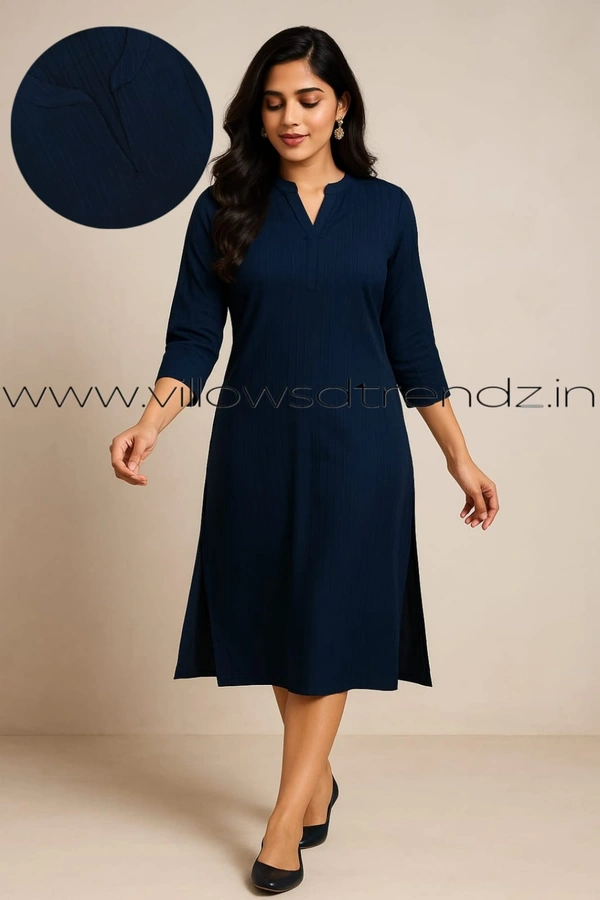 Twill Blue Popcorn Kurti POP210010 - Dark Blue, 2XL