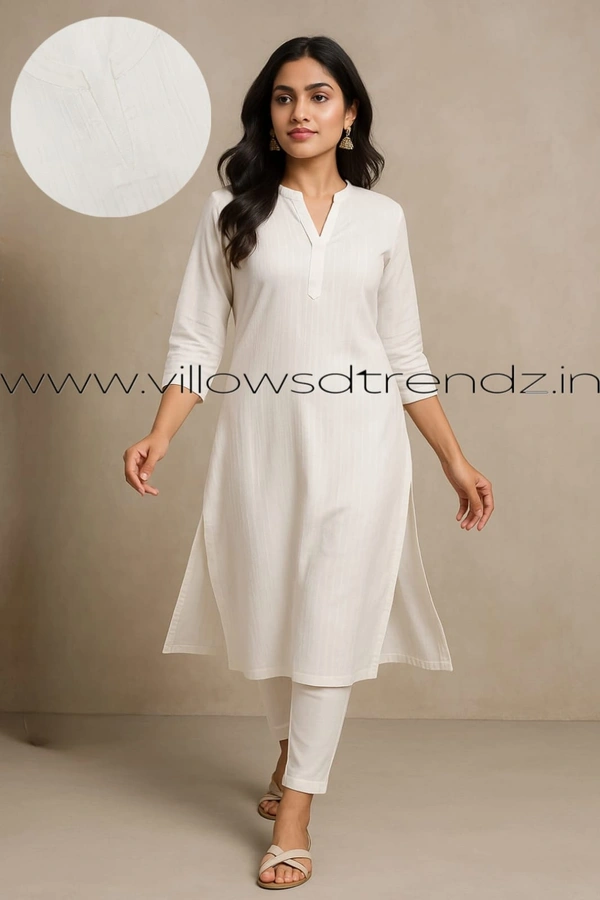 Twill Blue Popcorn Kurti POP210013 - White, 2XL