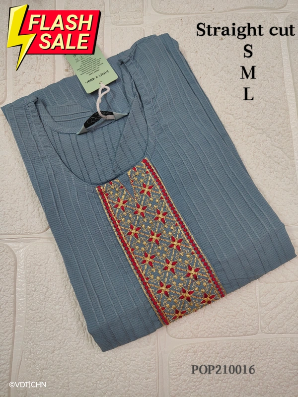 Twill Blue Popcorn Kurti POP210016 - L, Blue