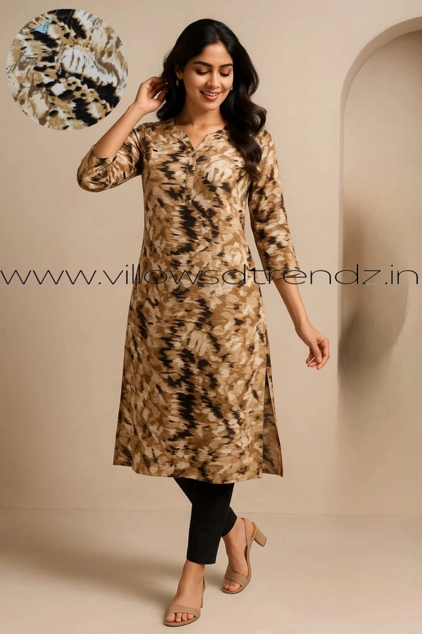 Twill Blue Popcorn Kurti POP210020 - Multi Brown, 2XL