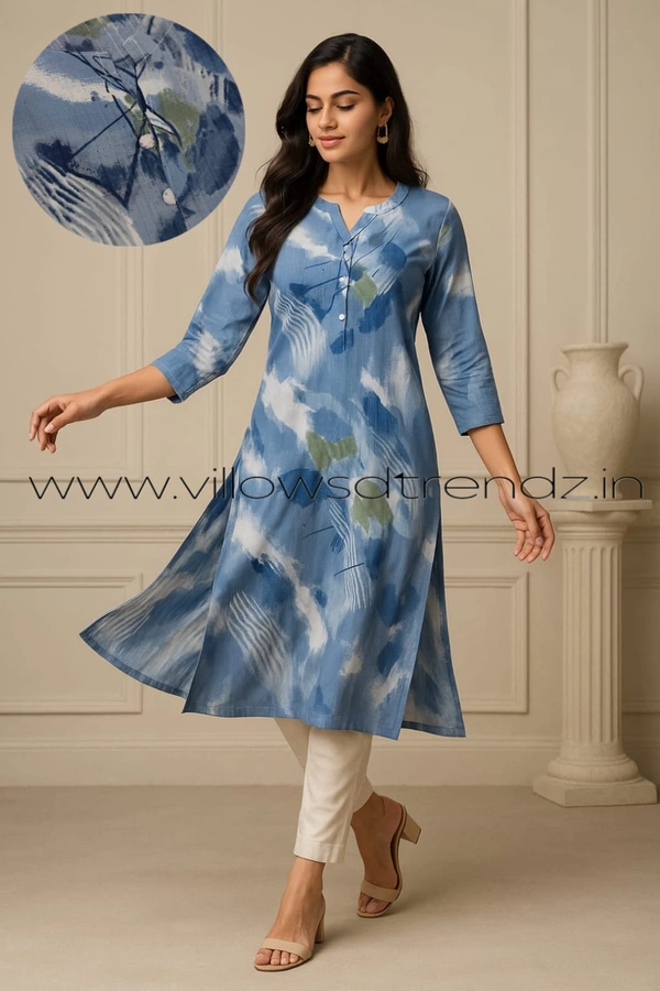 Twill Blue Popcorn Kurti POP210026 - Blue, M