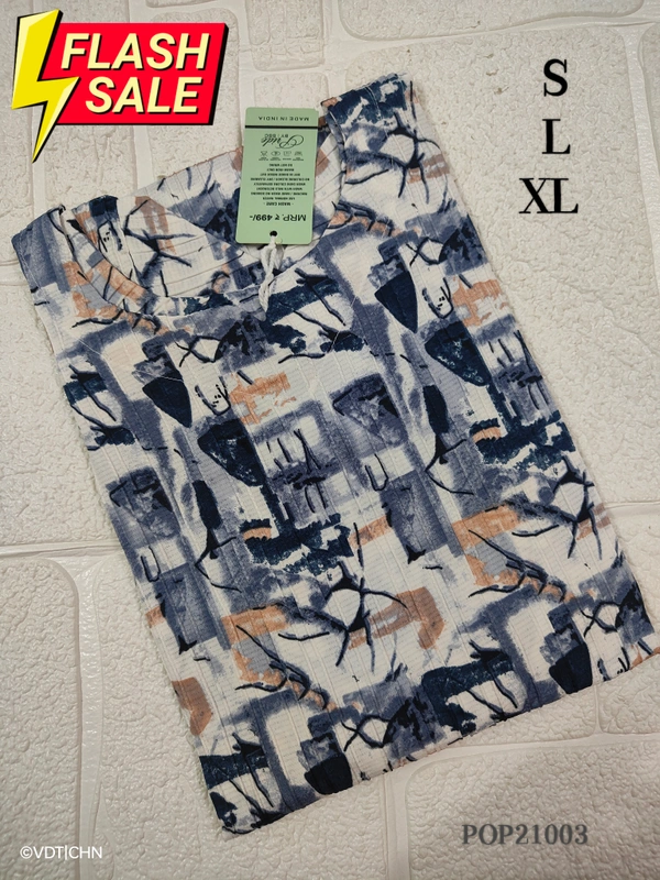 Twill Blue Popcorn Kurti POP21003 - XL, Blue