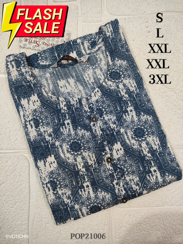 Twill Blue Popcorn Kurti POP21006 - 2XL, Blue